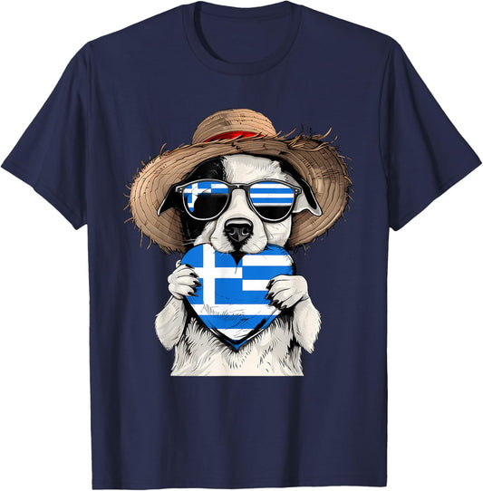 Greece Flag Dog Heart Greek Pride Greek Roots Hellenic T-Shirt - T-Shirt | Navy