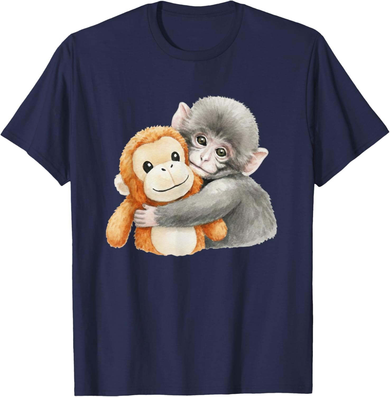 PunchKung The Monkey Holding Plush Friend Viral Meme Graphic T-Shirt - T-Shirt | Navy