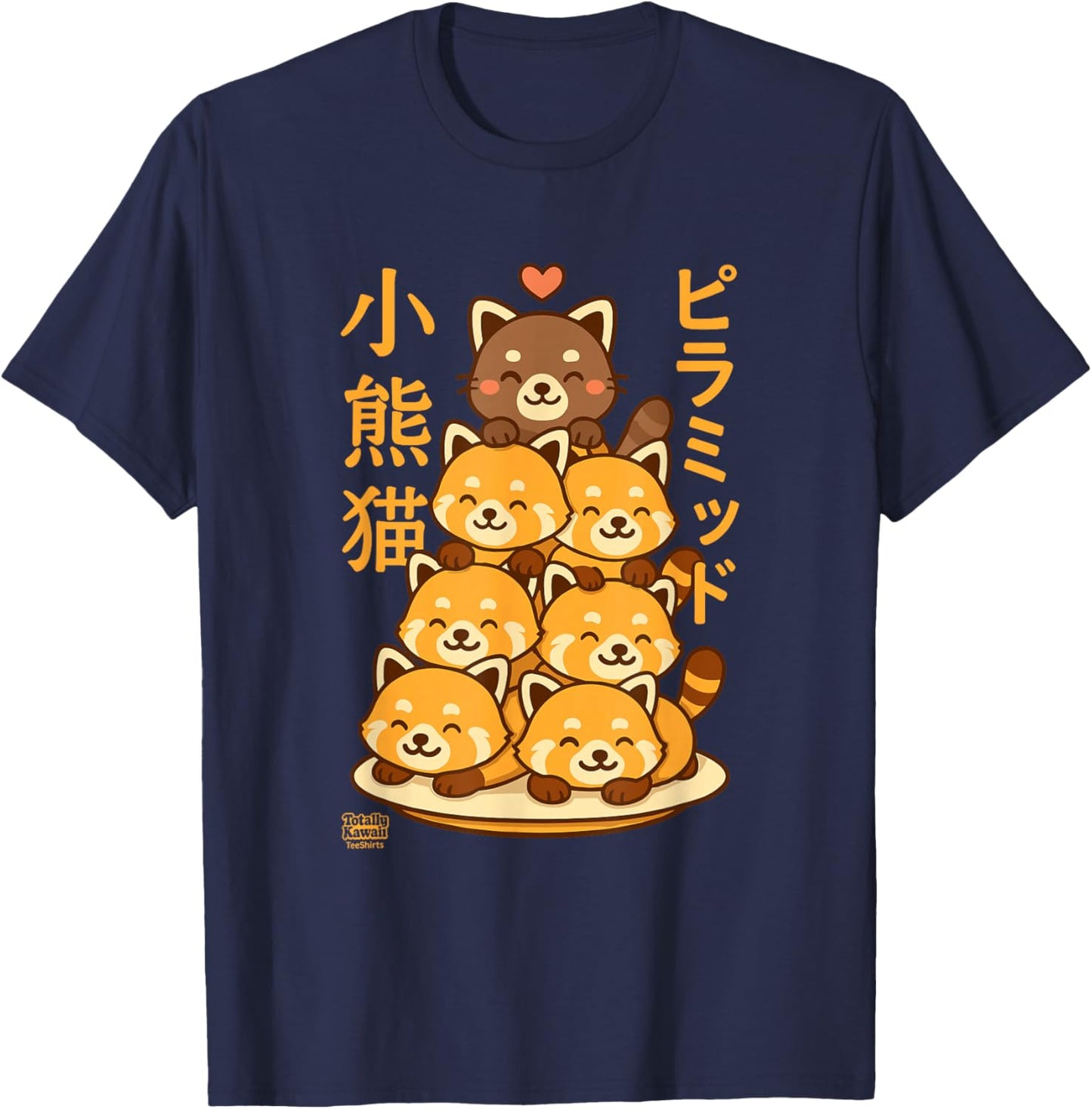 Kawaii Red Panda Pyramid Anime Japanese Letters Cute T-Shirt - T-Shirt | Navy