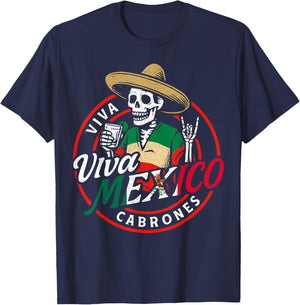 Viva Mexico Shirts Funny Skeleton Men Women Independence Day T-Shirt - T-Shirt | Navy