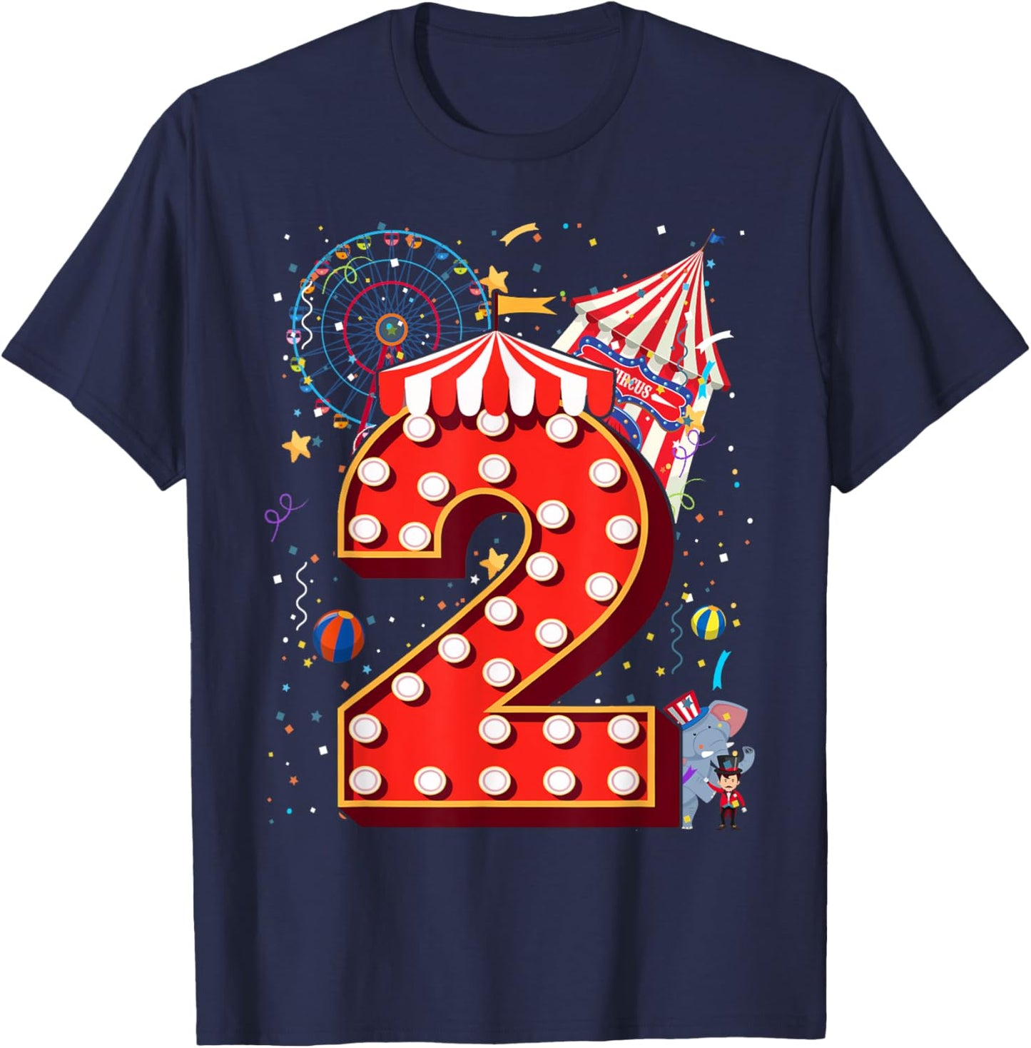 2 Year Old Circus Top Birthday Carnival 2nd Party Toddler T-Shirt - T-Shirt | Navy