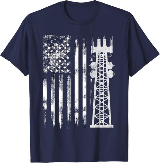 Patriotic Tower Climber Transmissionservie Climbing T-Shirt - T-Shirt | Navy