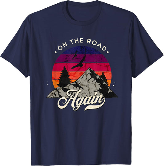 On The Road Again - Vintage Wilderness Adventure Design T-Shirt - T-Shirt | Navy