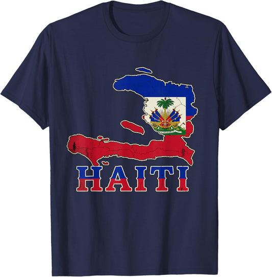 Vintage Haiti Flag Map Haitian Pride Happy Haitian Flag Day T-Shirt - T-Shirt | Navy