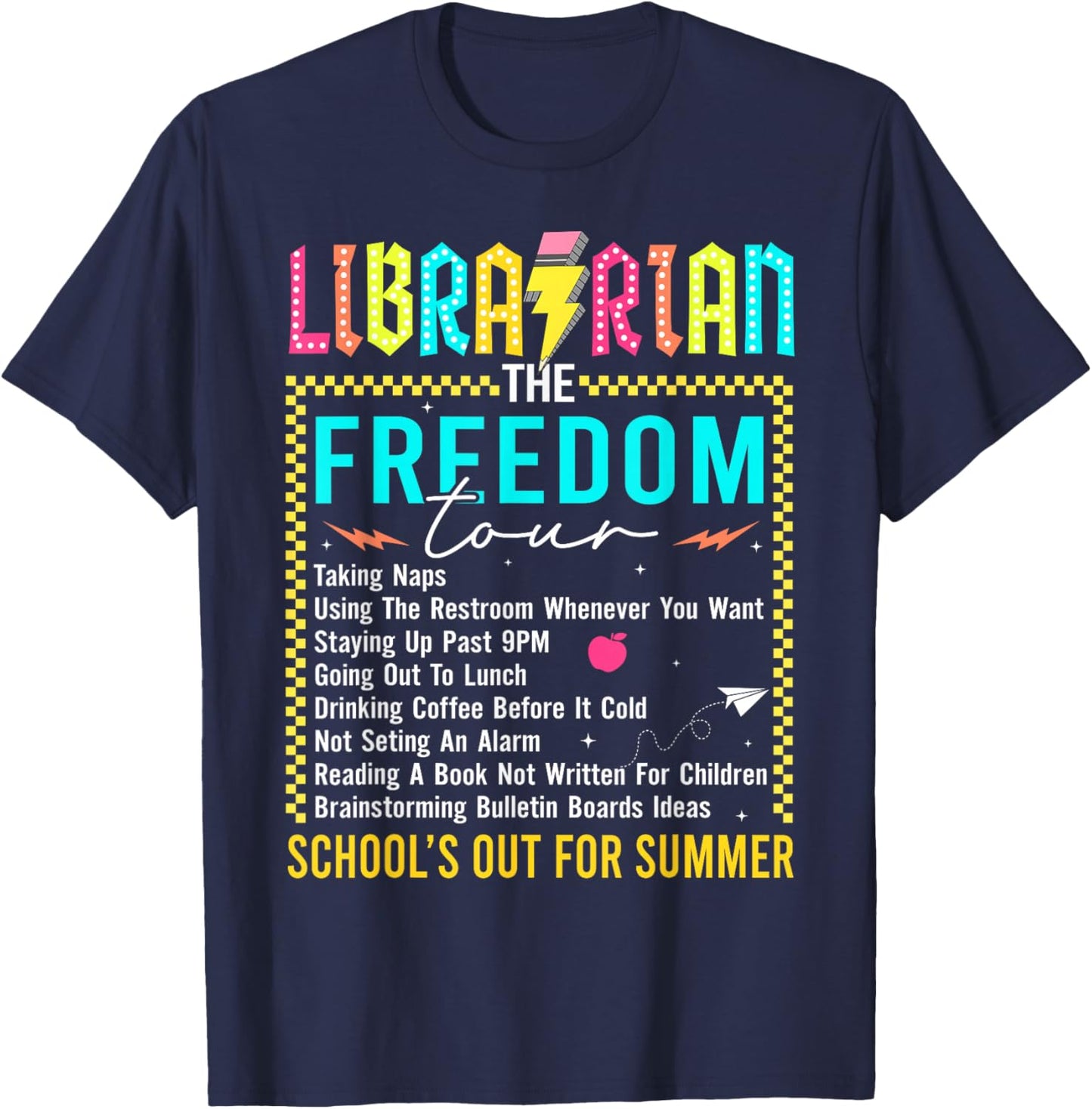 Last Day of School Librarian Summer Tour Funny End of School T-Shirt - T-Shirt | Navy
