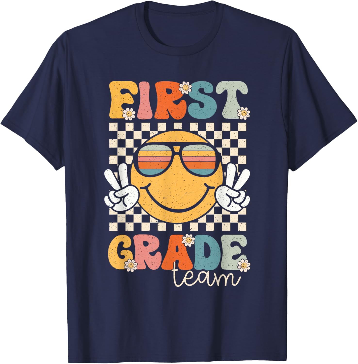First Grade Team Smile Retro 1st Day of School 1st Grade T-Shirt - T-Shirt | Navy