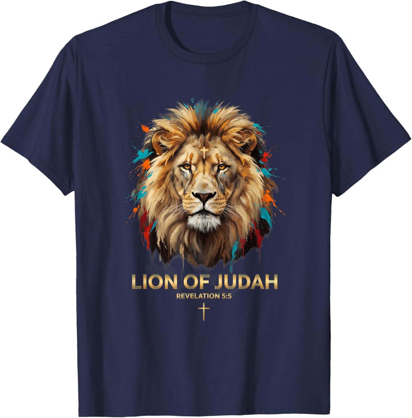 Christian Lion of Judah - Revelation 5:5 Bold Faith Design T-Shirt - T-Shirt | Navy