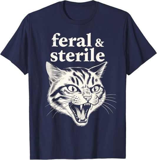 Feral and Sterile Cat | Post Womb Removal Operation Recovery T-Shirt - T-Shirt | Navy