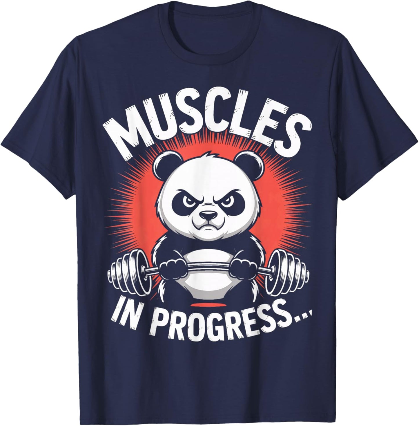 Muscles in Progress Workout Panda Barbell Gym Enthusiast T-Shirt - T-Shirt | Navy