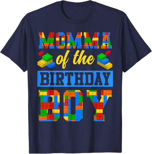 Momma Of The Birthday Boy Building Block Bday Party T-Shirt - T-Shirt | Navy