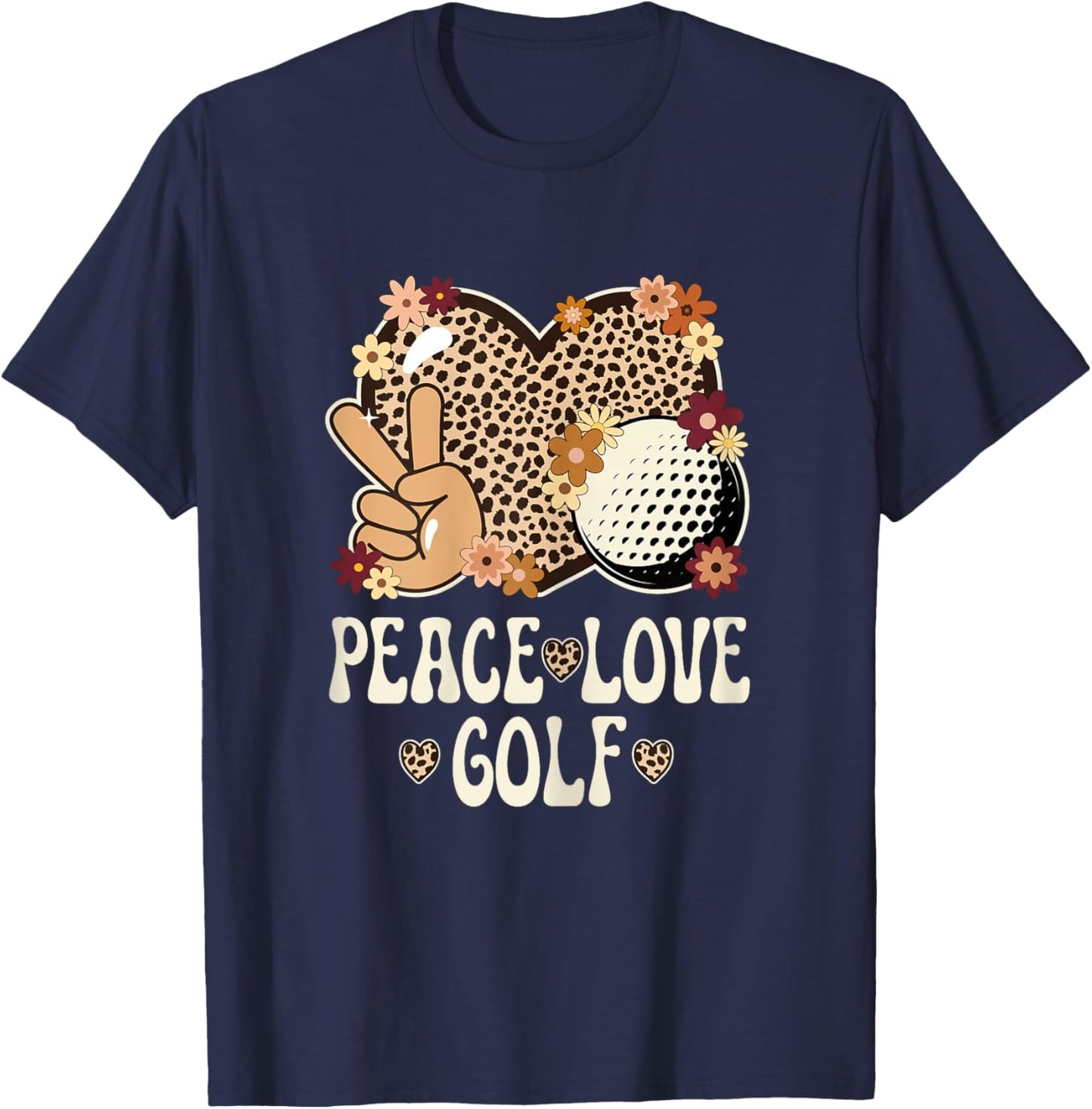 Peace Love Golf Lover Outfit Cheetah Print Women Girls Golf T-Shirt - T-Shirt | Navy