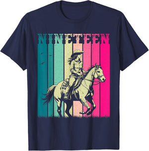 Cowgirl 19th Birthday Girls 19 Year Old Western Rodeo Party T-Shirt - T-Shirt | Navy