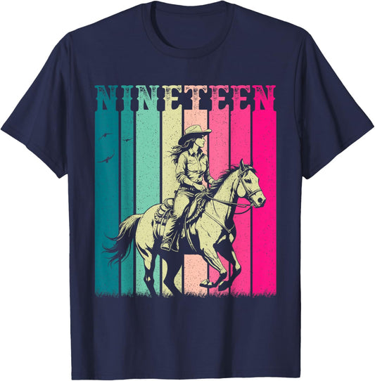 Cowgirl 19th Birthday Girls 19 Year Old Western Rodeo Party T-Shirt - T-Shirt | Navy