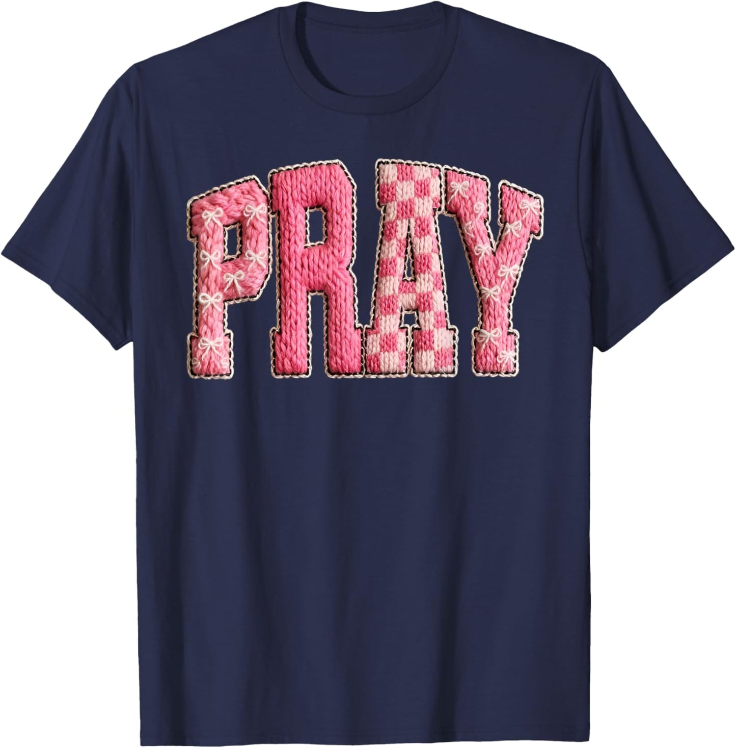 Pray Jesus Love Crochet Christian Faith Bible Verse Religion T-Shirt - T-Shirt | Navy