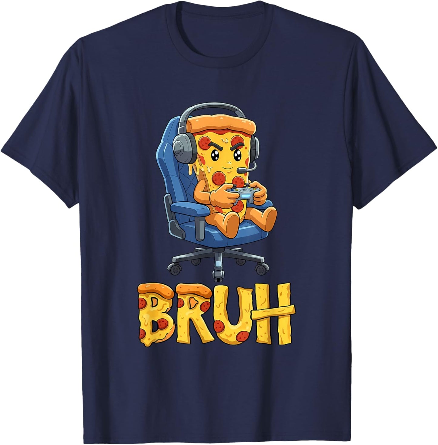 Bruh Pizza Gamer Funny Gaming Meme for Gamer Boys Kids T-Shirt - T-Shirt | Navy