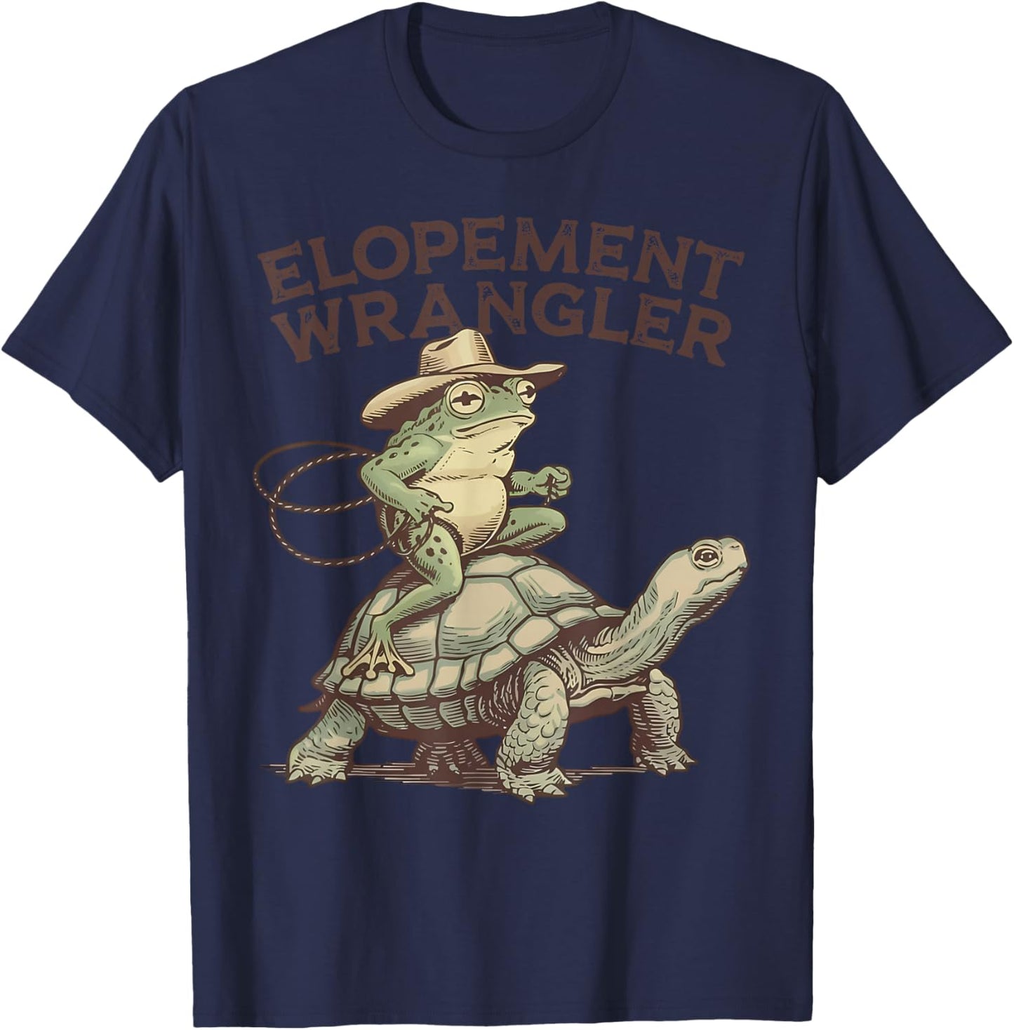 Cowboy Frog Riding Turtle ABA Therapist Elopement Wrangler T-Shirt - T-Shirt | Navy