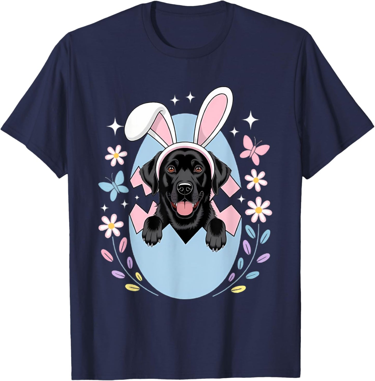 Labrador Golden Retriever Bunny Springs Eggs Easter Dog T-Shirt - T-Shirt | Navy