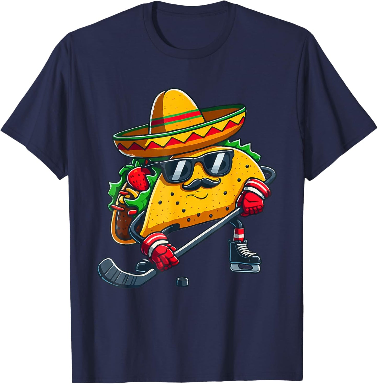 Funny Cinco De Mayo Taco Ice Hockey Player Men Women T-Shirt - T-Shirt | Navy