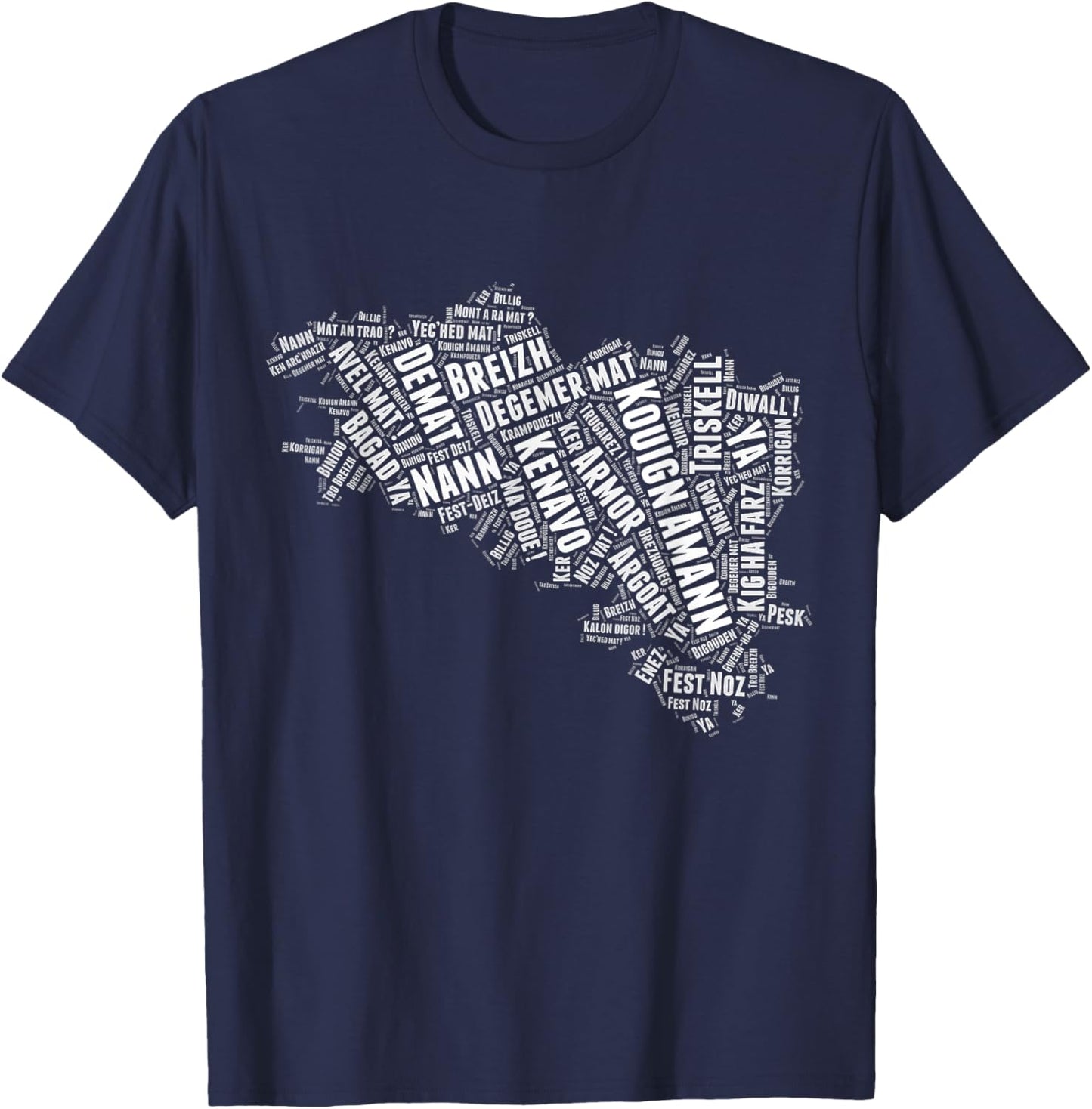 Breton Map of Brittany with Breton Words Breizh T-Shirt - T-Shirt | Navy