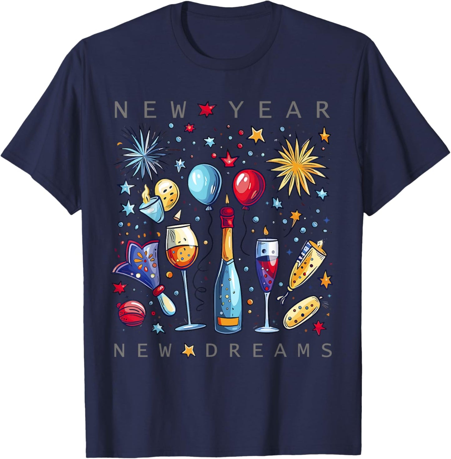 Happy New Year New Dreams 2025 Family Matching Fireworks T-Shirt - T-Shirt | Navy