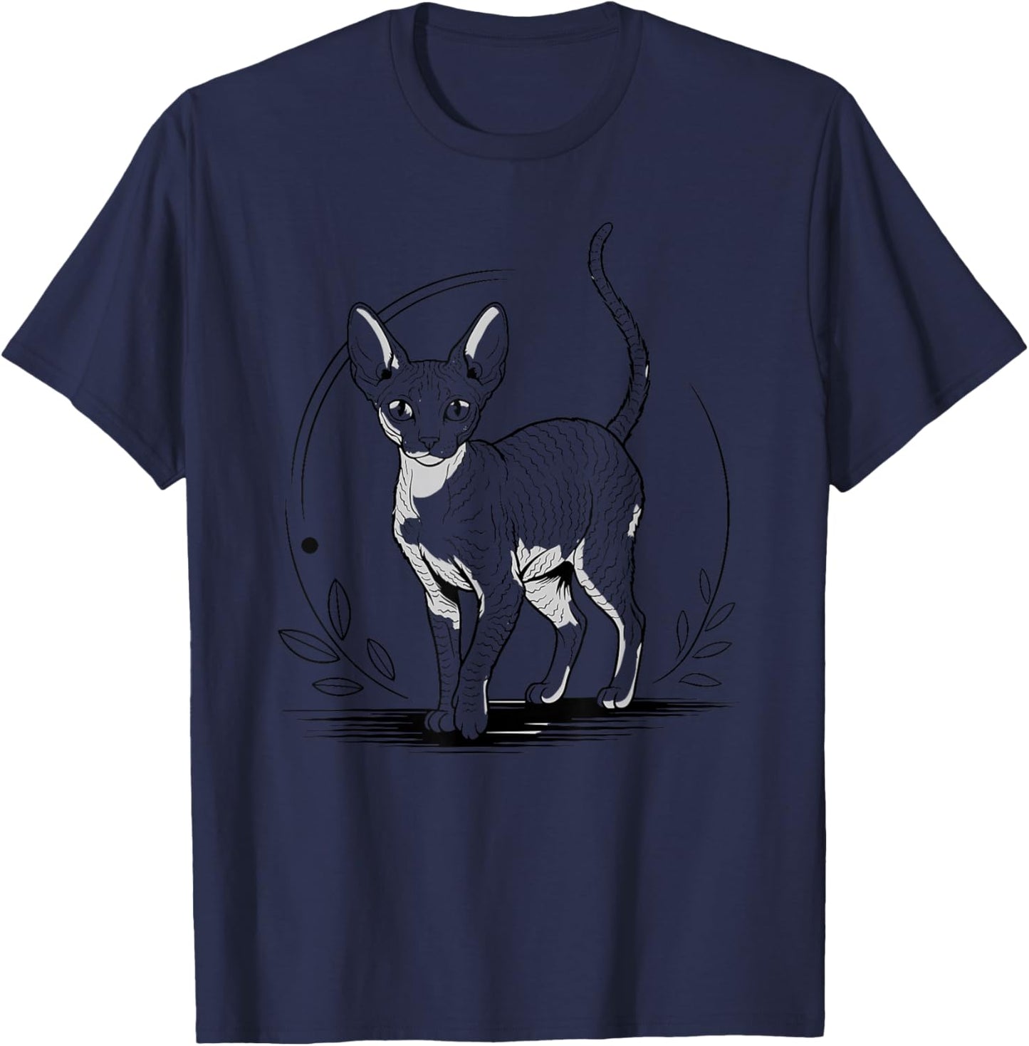 Line Art Cornish Rex Minimalist T-Shirt - T-Shirt | Navy