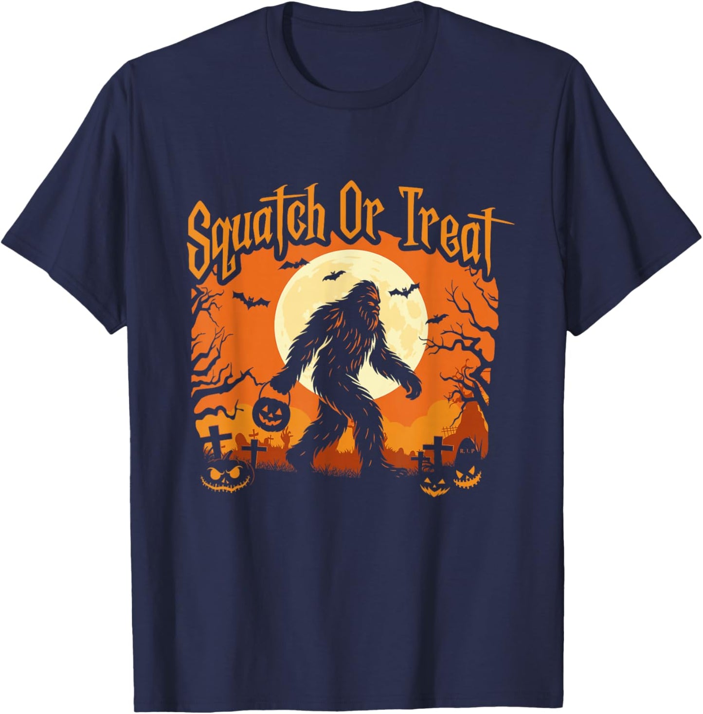 Squatch Or Treat - Spooky Bigfoot Halloween Sasquatch T-Shirt - T-Shirt | Navy