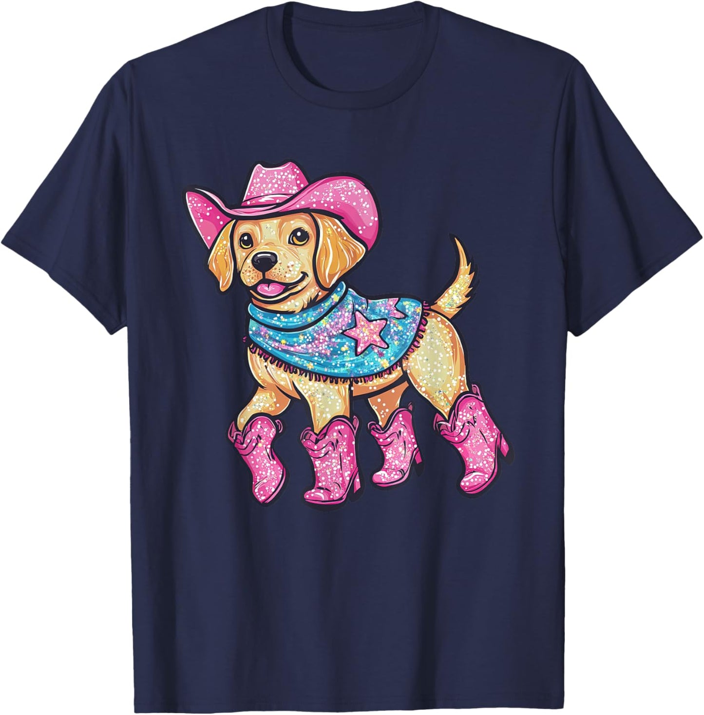 Cute Dog In Pink Cowboy Hat Boots Western Cowgirl Dog Lover T-Shirt - T-Shirt | Navy