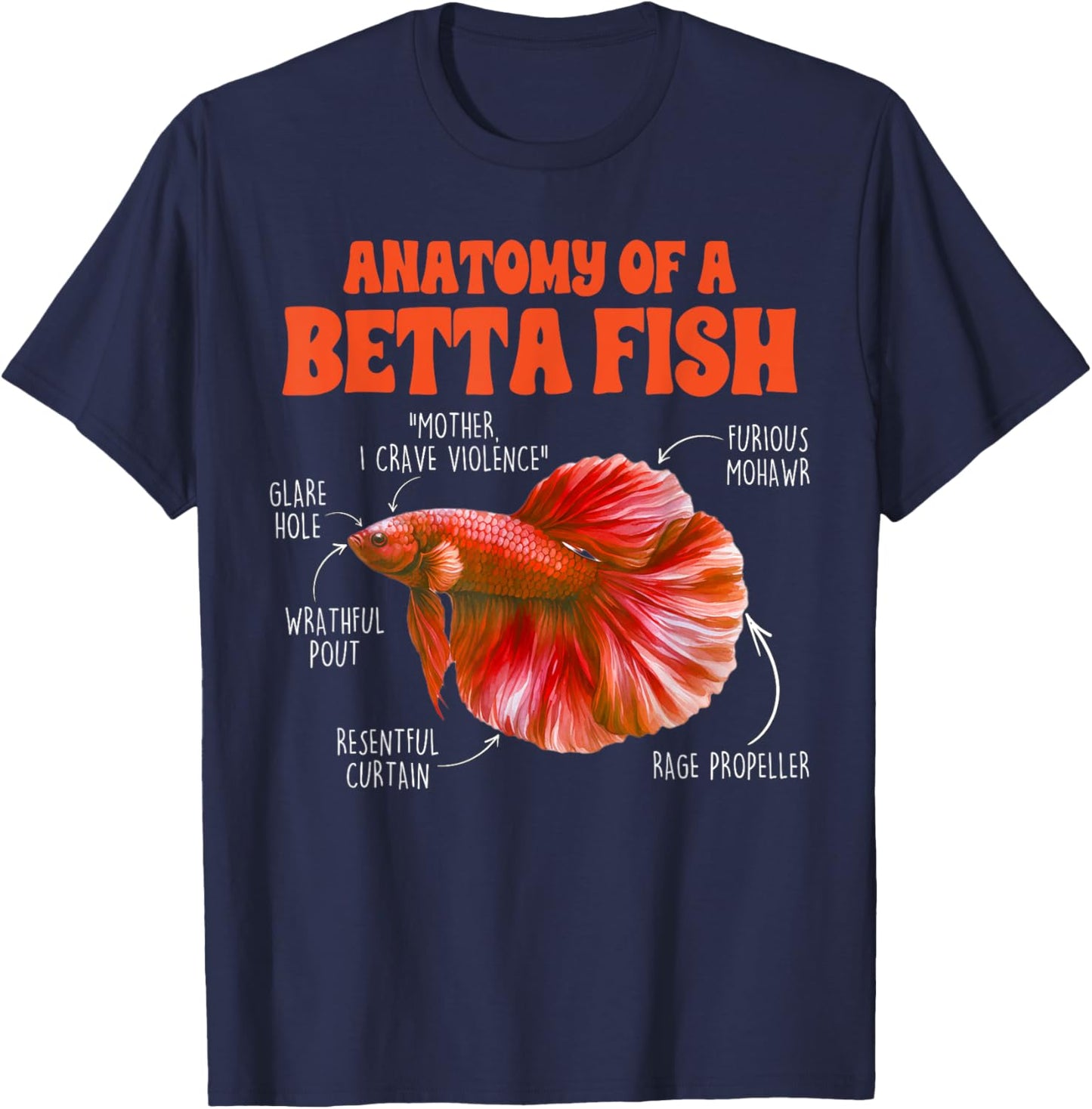 Betta Fish Fishkeeper Aquarium Anatomy Of A Betta Fish T-Shirt - T-Shirt | Navy