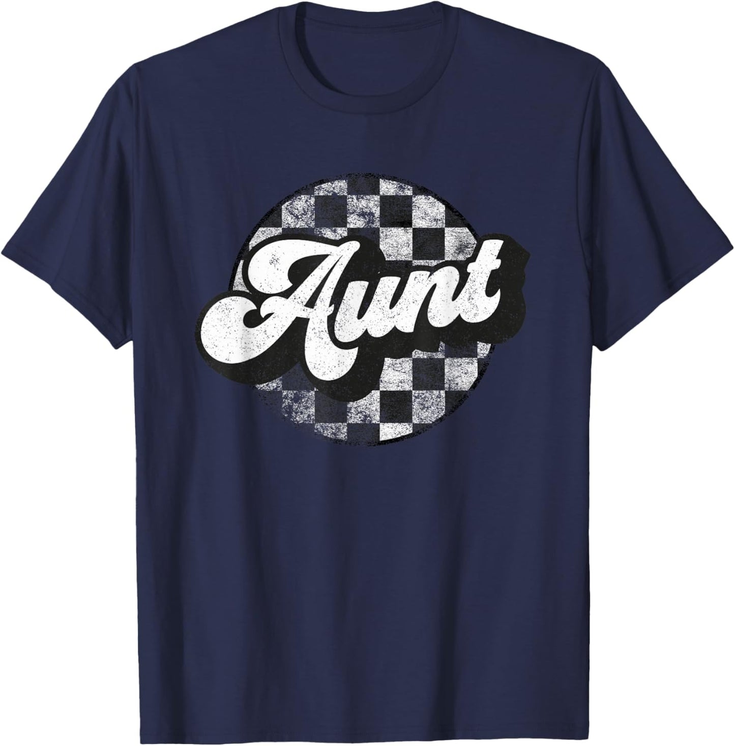 Funny Retro Checkered Aunt Race Vintage Matching Family Race T-Shirt - T-Shirt | Navy