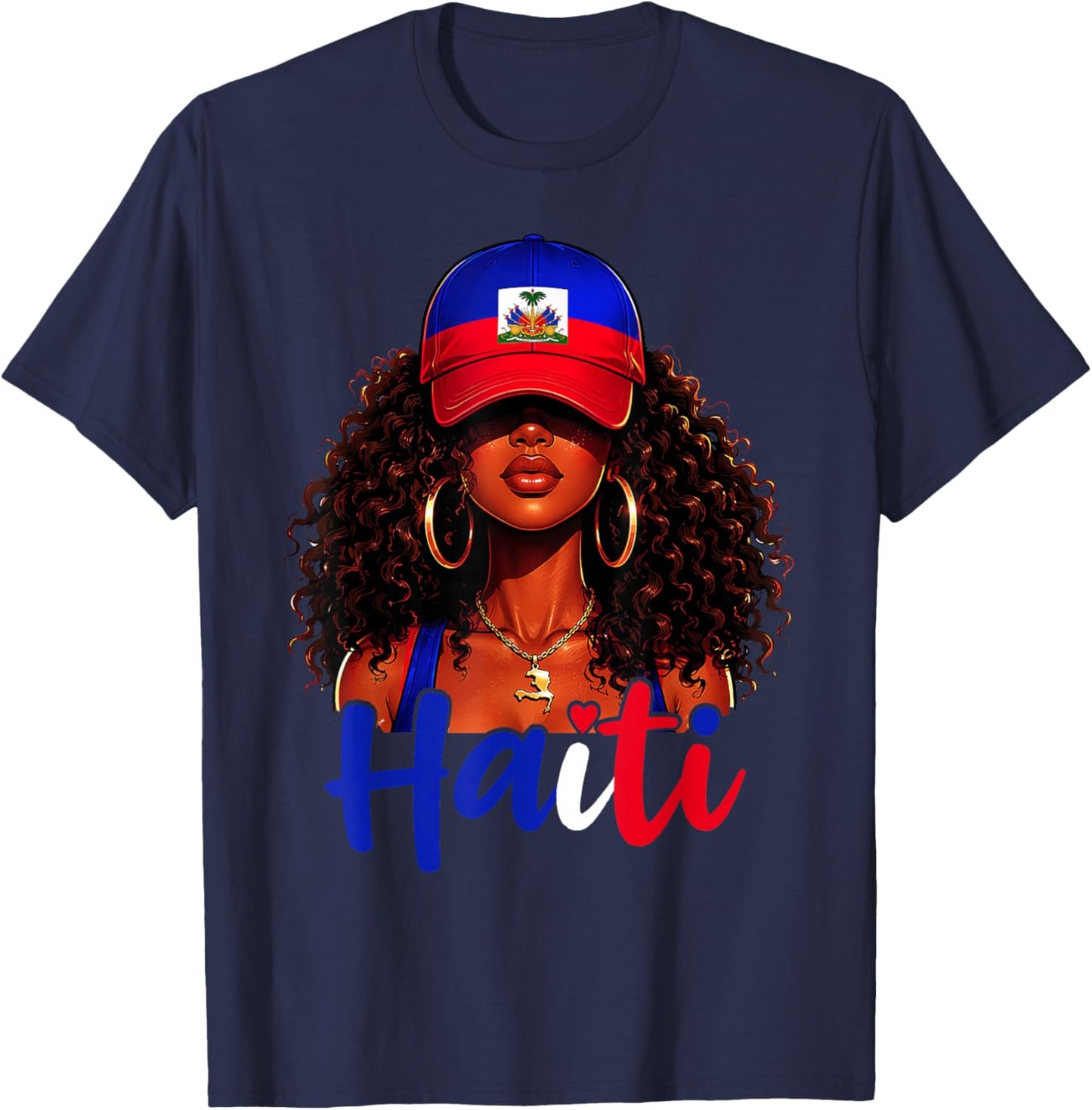 Haitian Princess Haiti Flag Melanin for Black Girls Women T-Shirt - T-Shirt | Navy