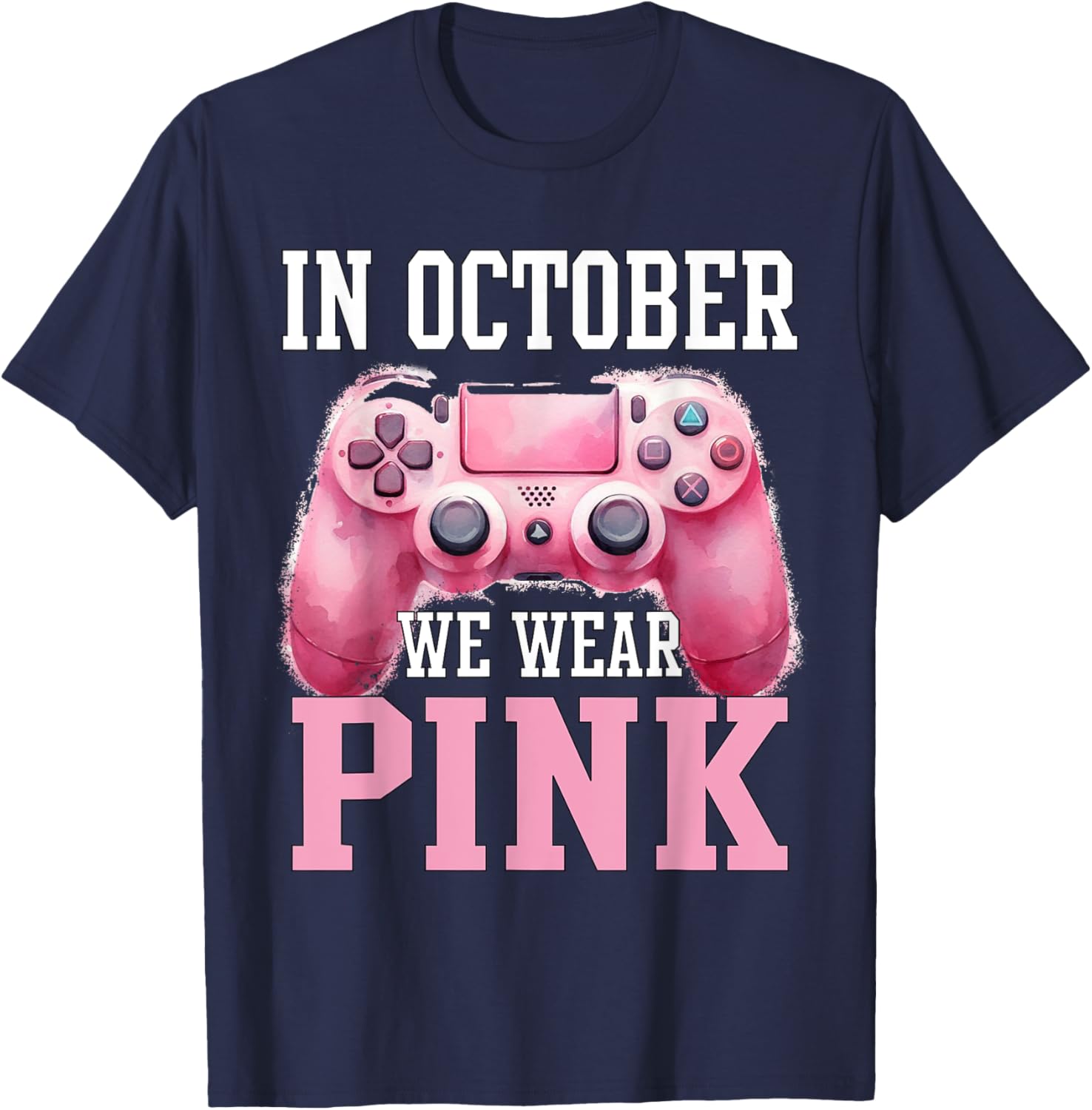 In October We Wear Pink Breast Cancer Gaming Kids Boys Youth T-Shirt - T-Shirt | Navy