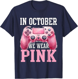 In October We Wear Pink Breast Cancer Gaming Kids Boys Youth T-Shirt - T-Shirt | Navy