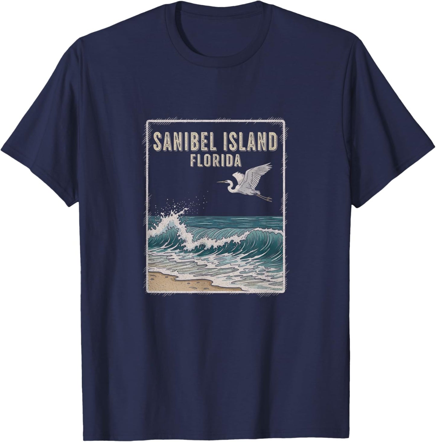 Vintage Sanibel Island Florida Drawing Art Design T-Shirt - T-Shirt | Navy