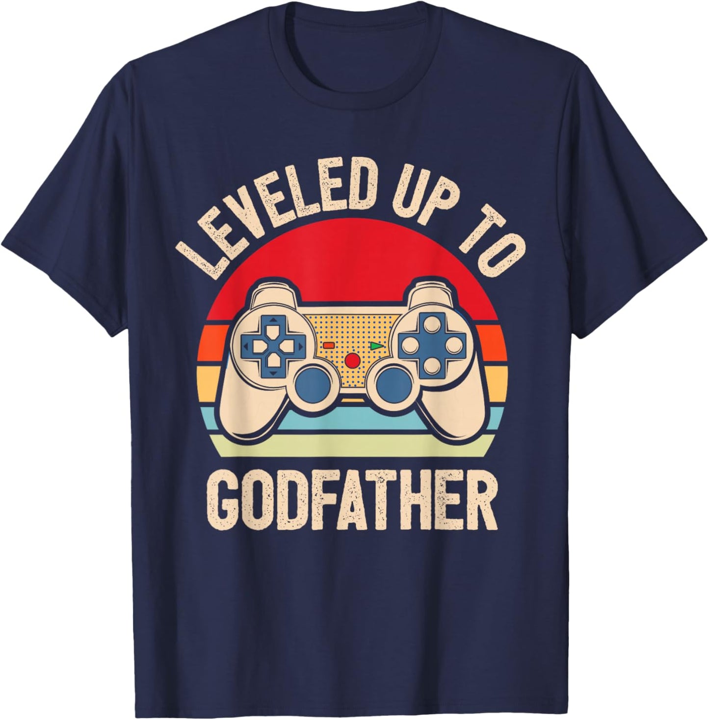 Leveled Up To Godfather Video Gamer Retro T-Shirt - T-Shirt | Navy