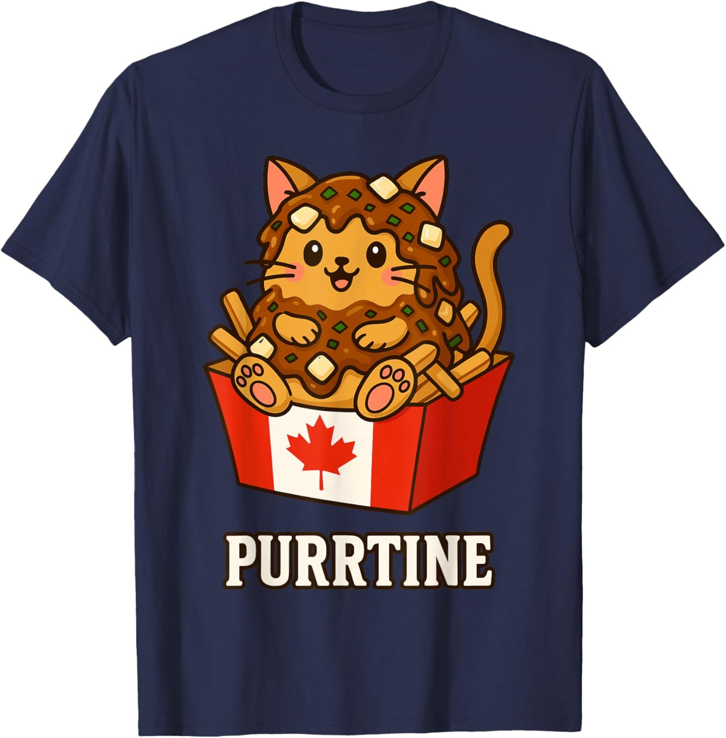 Canadian Poutine Canada Flag Kids Funny Kawaii Cat Canadian T-Shirt - T-Shirt | Navy