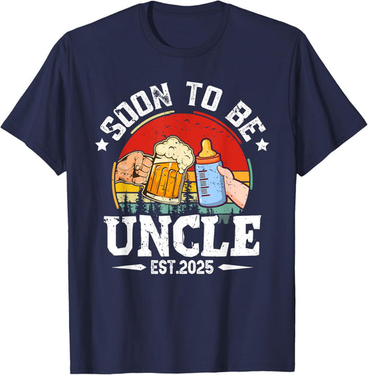 Soon To Be Uncle 2025 Retro Pregnancy Announcement Dad T-Shirt - T-Shirt | Navy