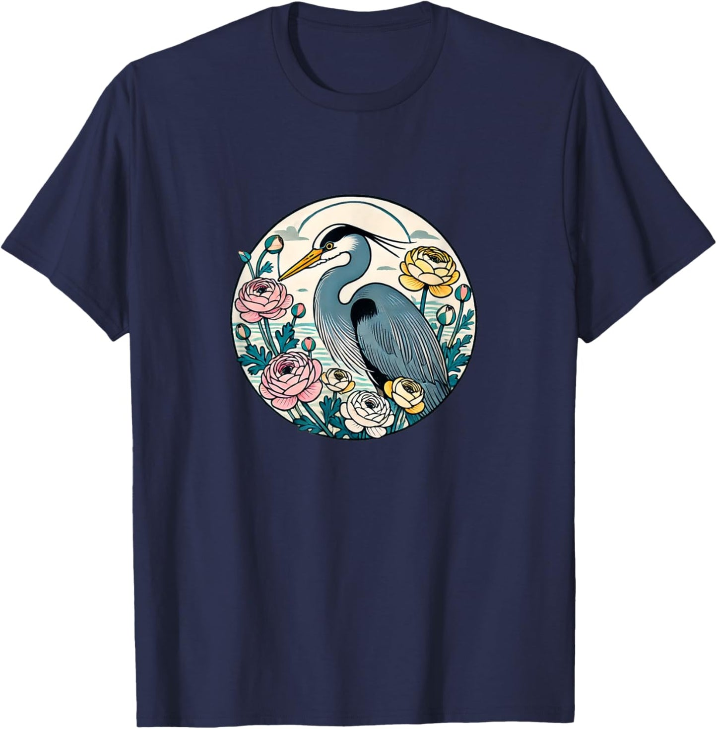 Great Blue Heron Illustration Bird Lover Herons T-Shirt - T-Shirt | Navy