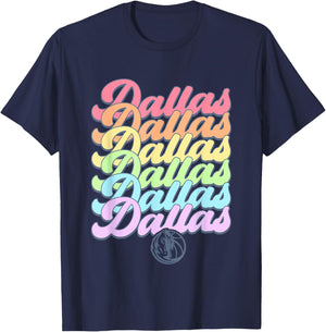 NBA Dallas Mavericks Pastel Rainbow Pride Stack T-Shirt - T-Shirt | Navy