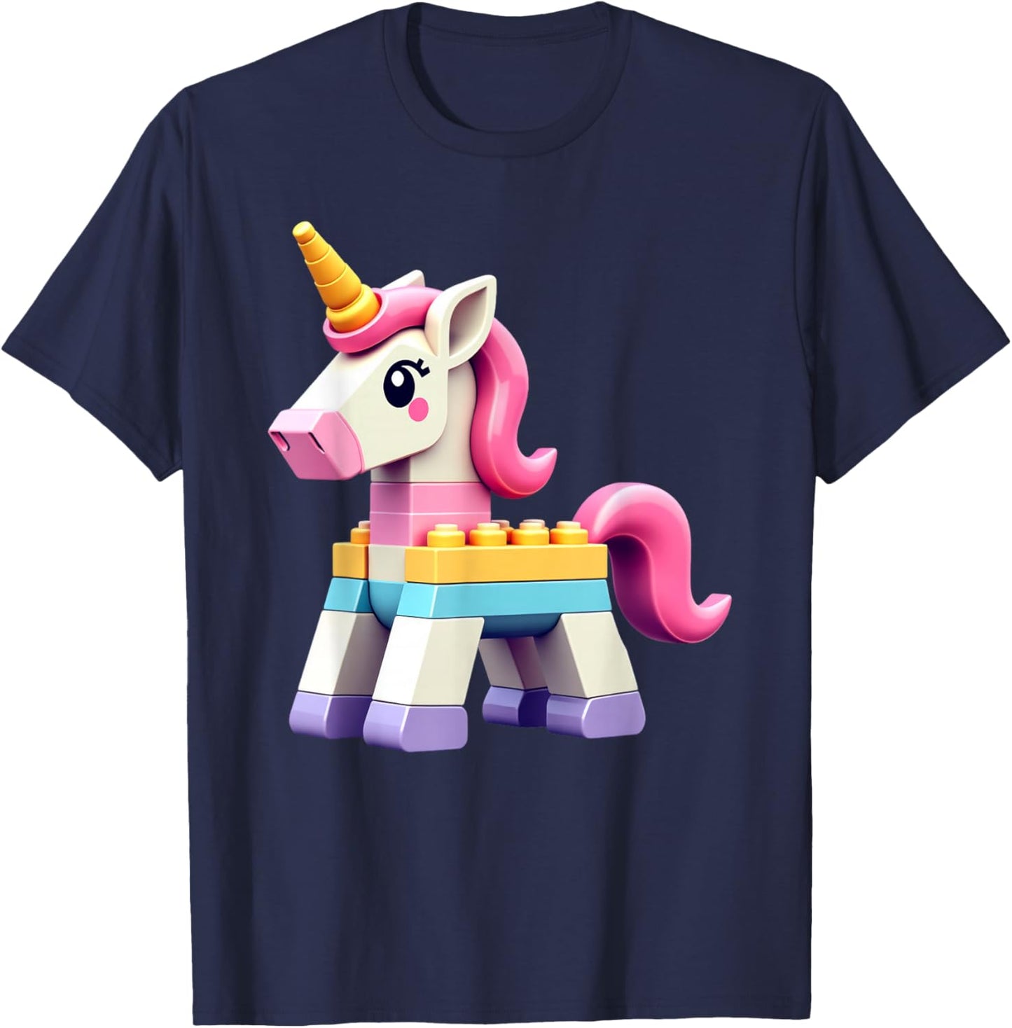Master Builder Bricks Blocks Play Toys Unicorn Girls Kids T-Shirt - T-Shirt | Navy