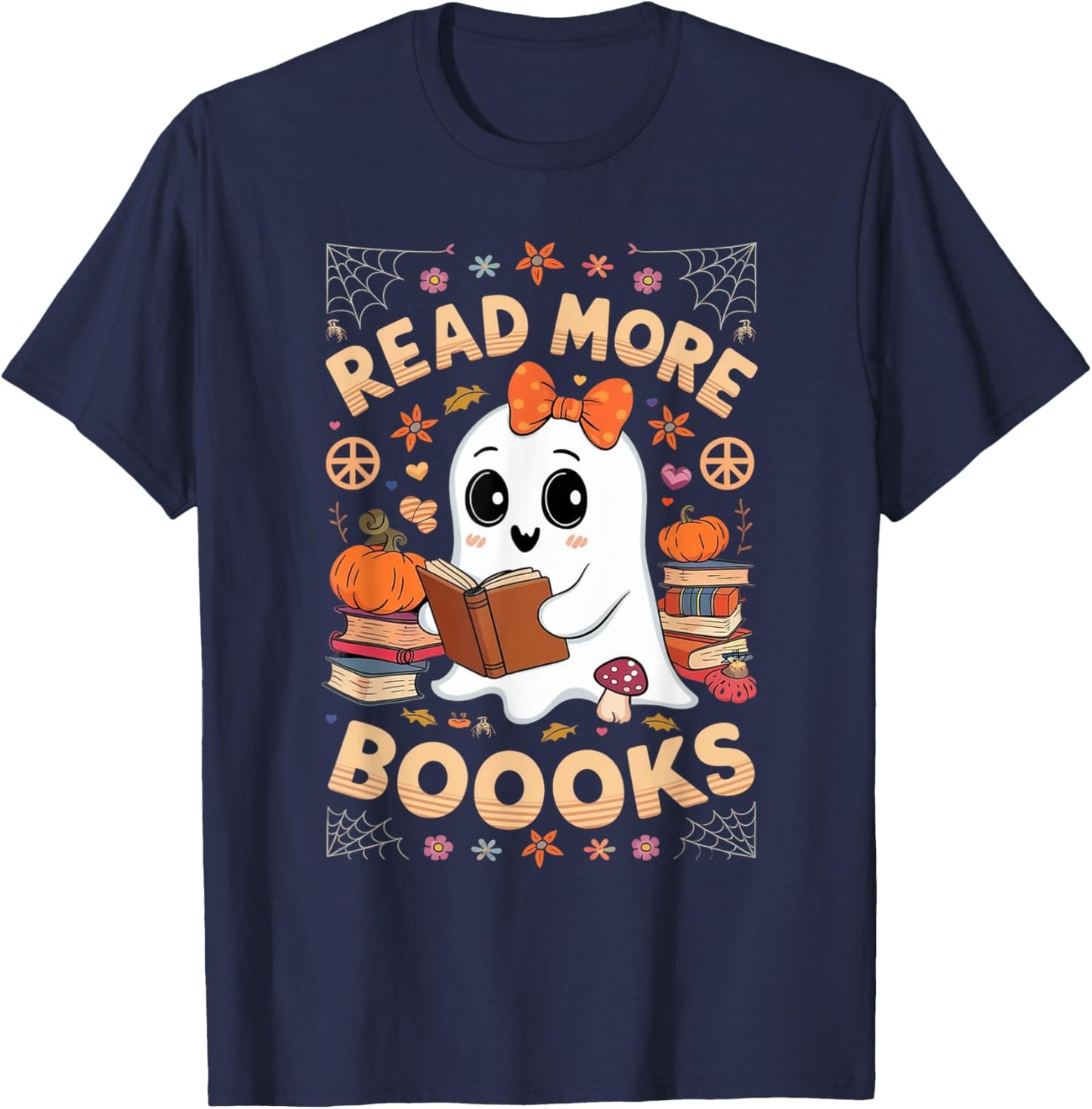 Read More Books Boo Ghost Halloween Reading Books Teacher T-Shirt - T-Shirt | Navy