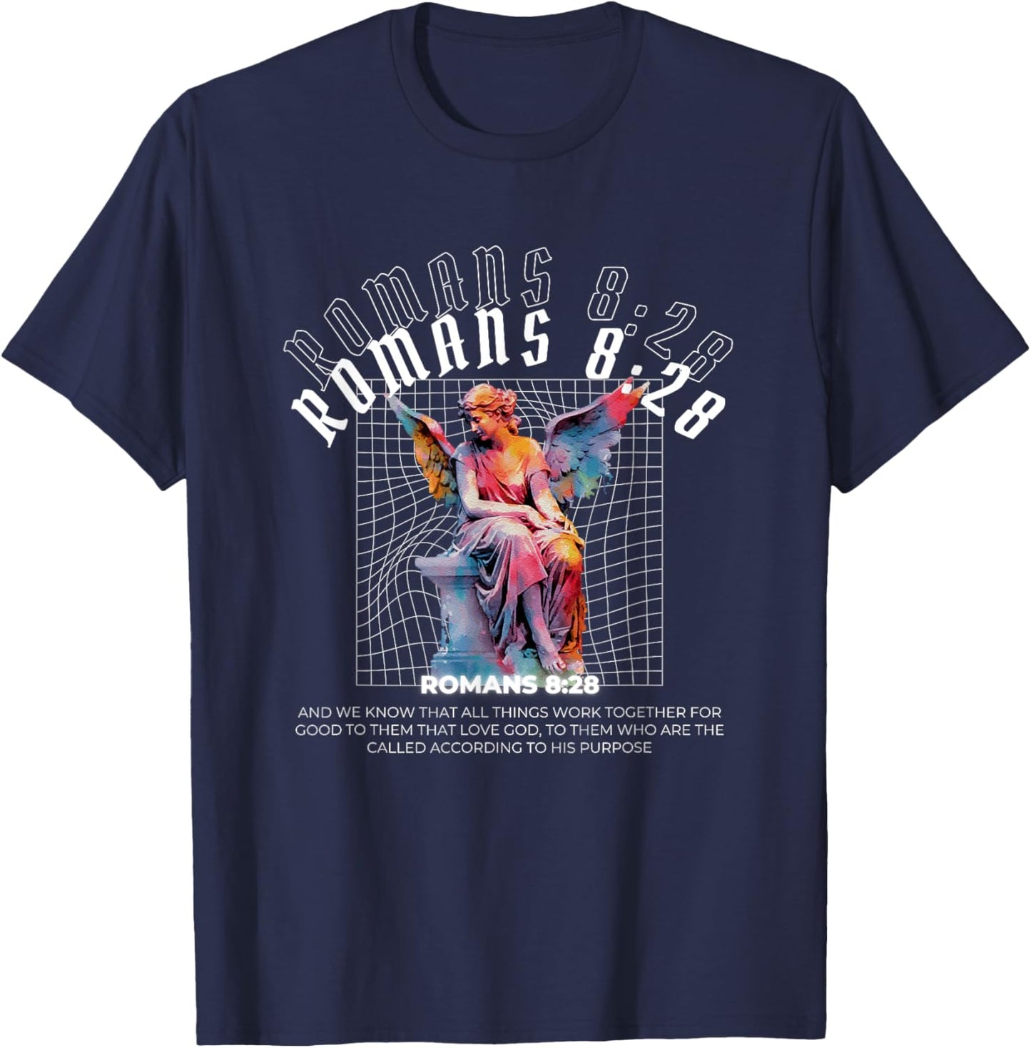Christian Streetwear Clothing- Romans 8:28 Verse T-Shirt - T-Shirt | Navy
