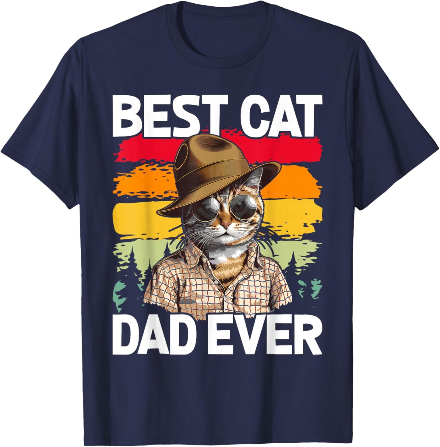 Vintage Best Cat Dad Ever Cat Daddy Father's Day T-Shirt - T-Shirt | Navy