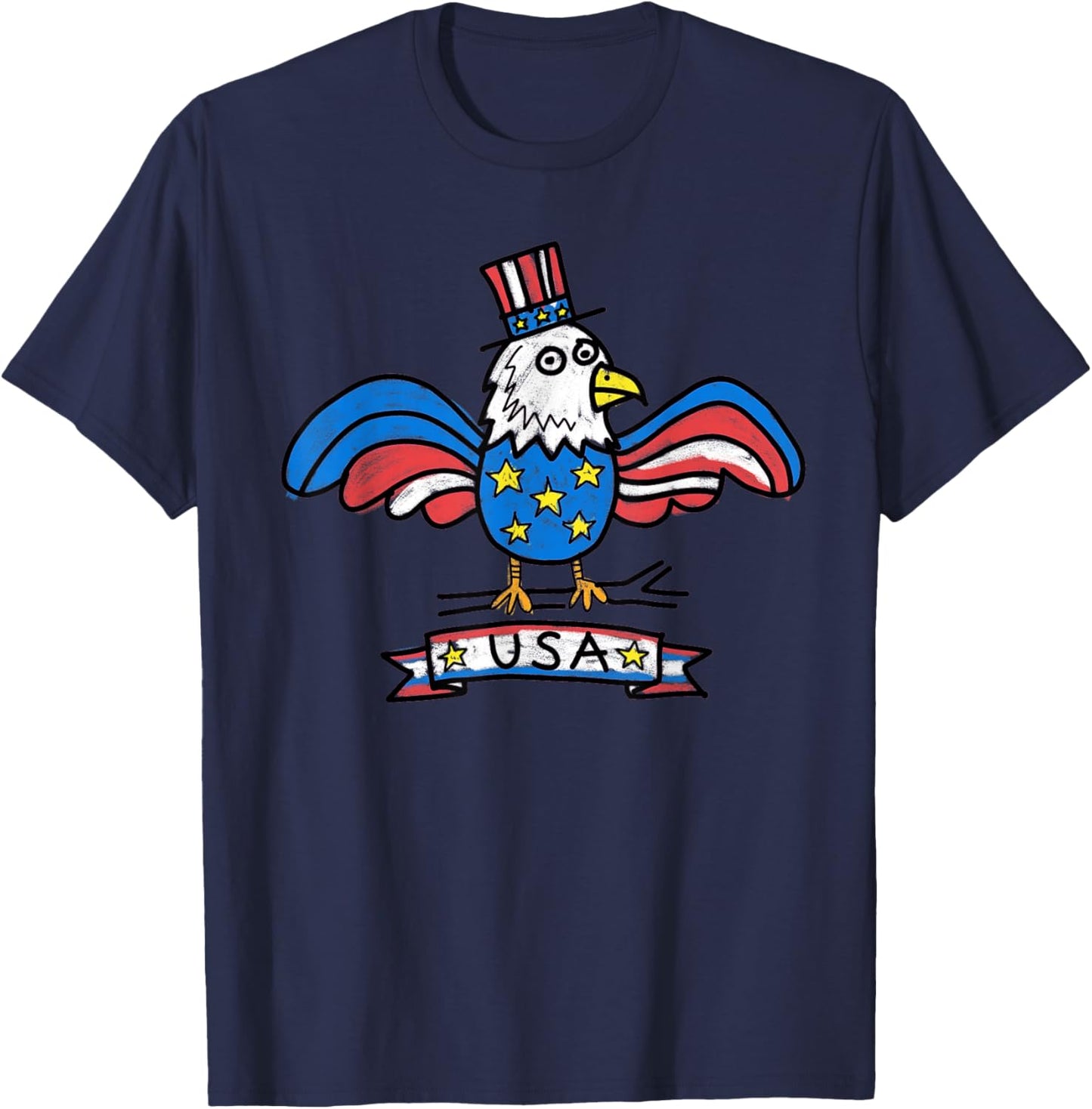 USA Eagle Retro Hand Drawn Women Teens T-Shirt - T-Shirt | Navy