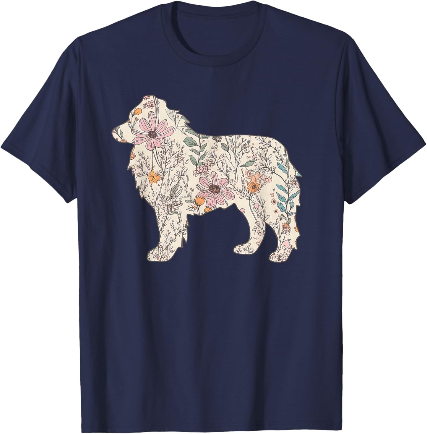 Wildflowers Australian Shepherd, Aussie Dog Mom Mother's Day T-Shirt - T-Shirt | Navy