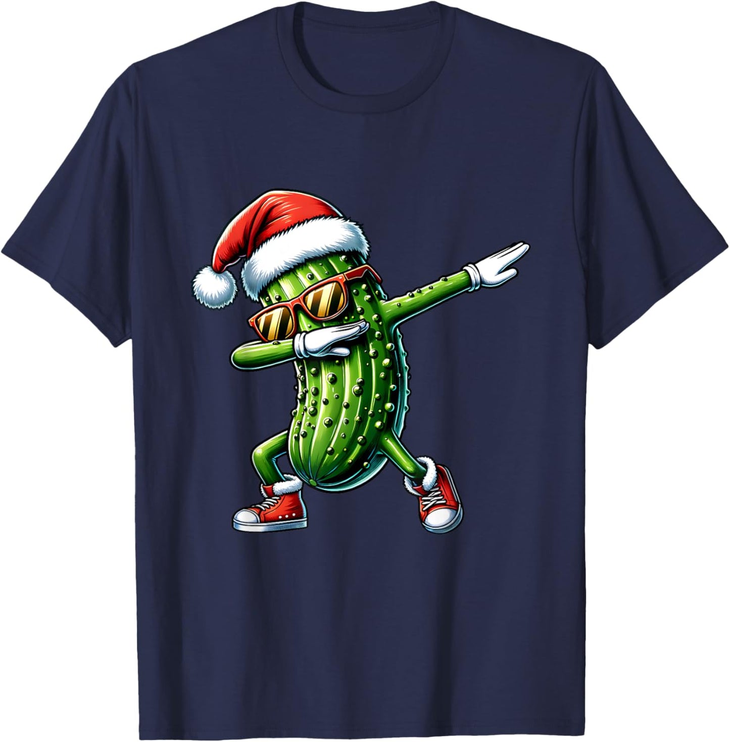 Christmas Pickle Santa Hat Dabbing Cucumber T-Shirt - T-Shirt | Navy