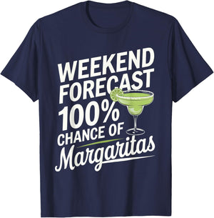 Weekend Forecast 100% Chance Of Margaritas Funny Marg Lover T-Shirt - T-Shirt | Navy
