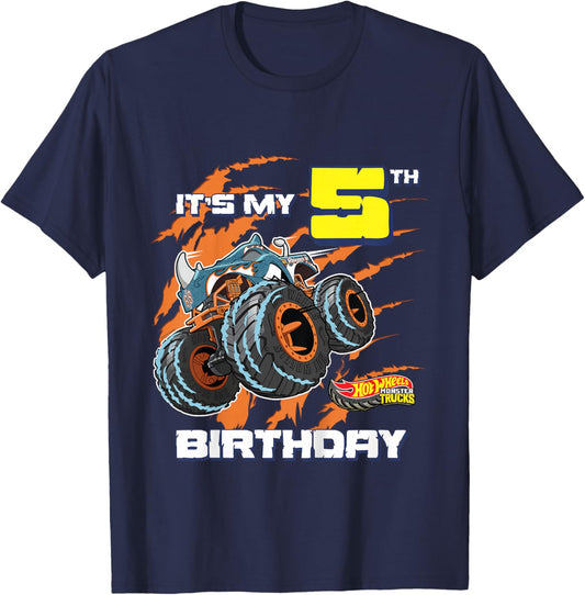 Kids Hot Wheels Monster Trucks - It's My 5th Birthday T-Shirt - T-Shirt | Navy