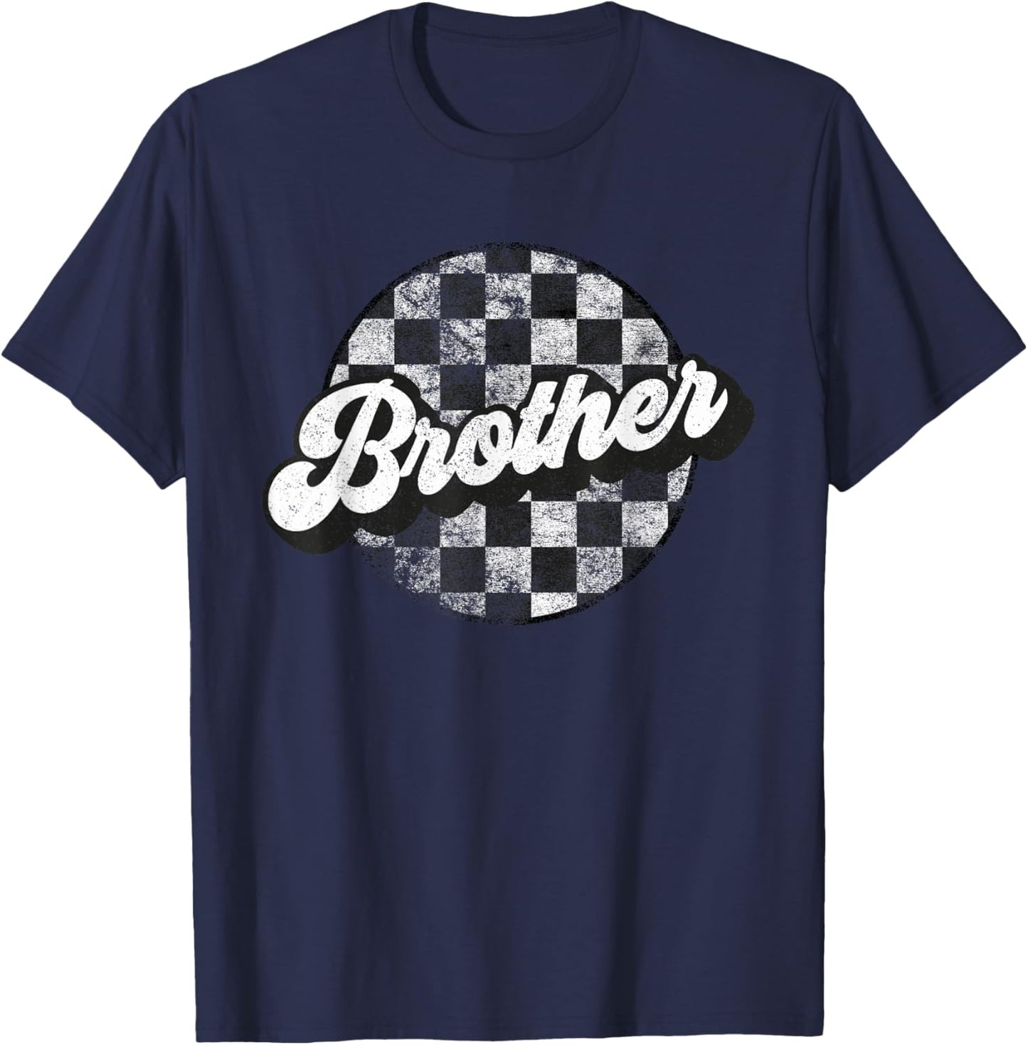 Funny Retro Checkered Brother Race Vintage Matching Family T-Shirt - T-Shirt | Navy