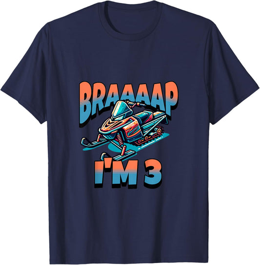 Kids Snowmobile Braaaap I'm 3 Year Old 3rd Birthday Boy T-Shirt - T-Shirt | Navy