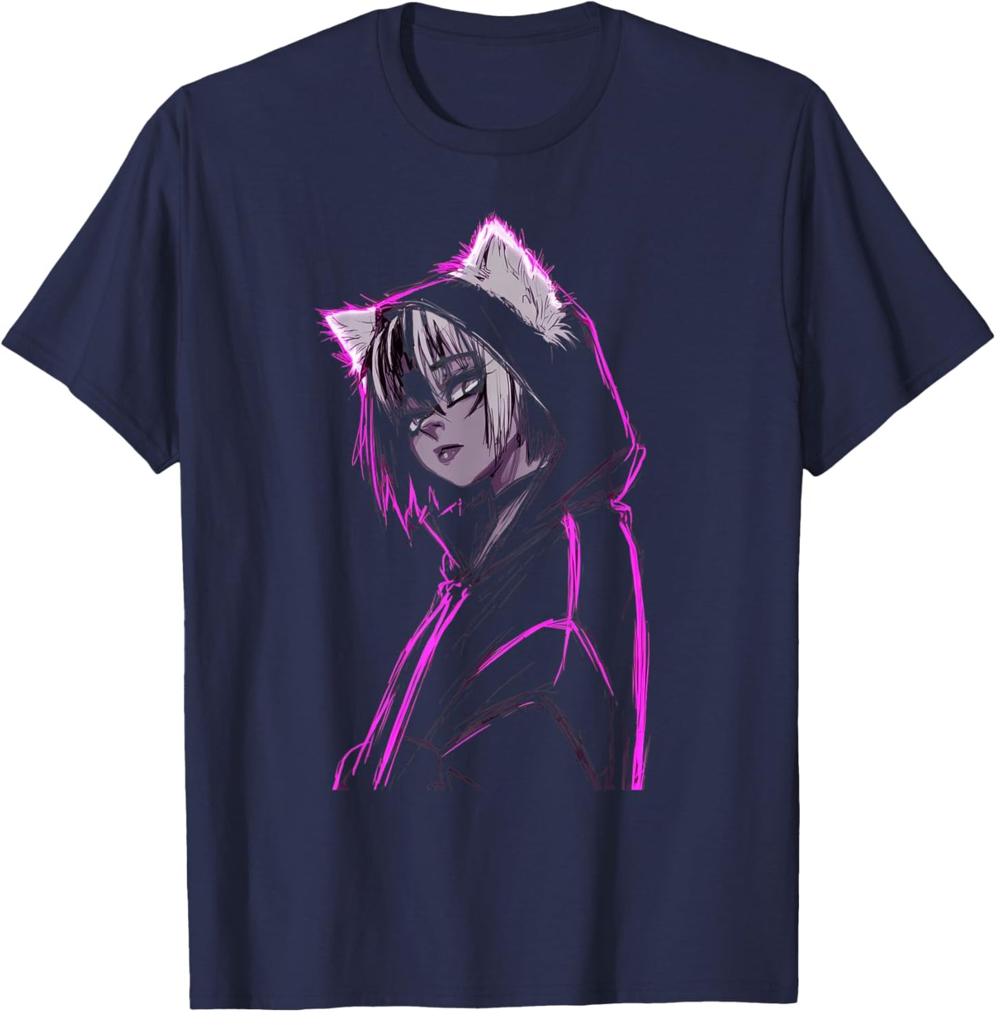 Anime Cat Wolf Fox Girl Furry Style Teens Kawaii Cosplay T-Shirt - T-Shirt | Navy
